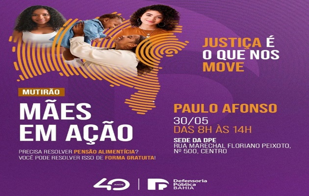  Mutirão “Mães em Ação” chega a Paulo Afonso com atendimentos gratuitos sobre pensão alimentícia