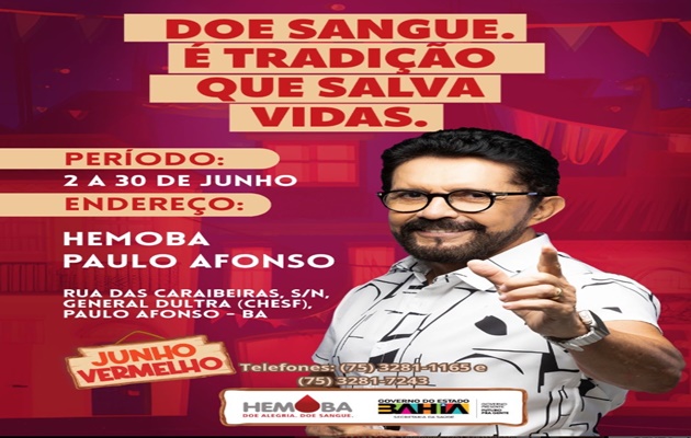  Hemoba promove campanha de doação de sangue para celebrar o Junho Vermelho