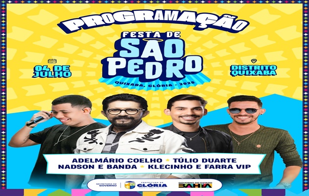  Prefeitura de Glória divulga programação da Festa de São Pedro no Distrito Quixaba