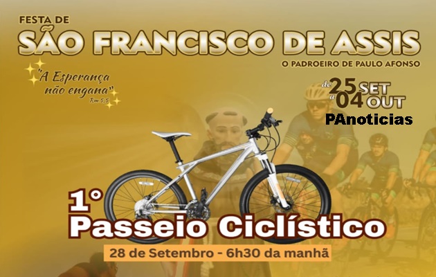  Domingo, 28 de setembro, tem o 1º Passeio Ciclístico da Festa de São Francisco de Assis