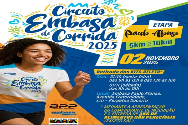  Embasa inicia amanhã (31) entrega dos kits para atletas da corrida em Paulo Afonso*