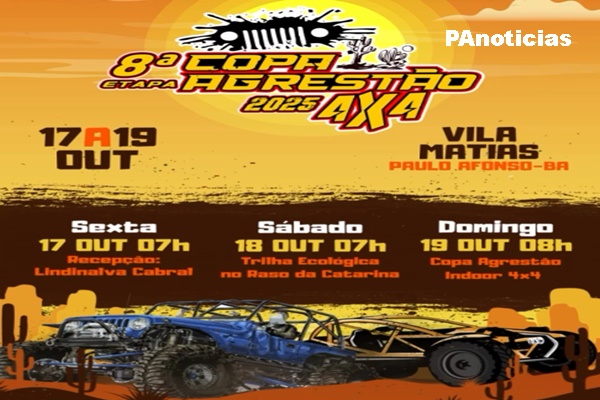  8ª etapa da Copa Agrestão 4×4! Nesta sexta-feira, 17, no sábado, dia 18, e no domingo, dia 19