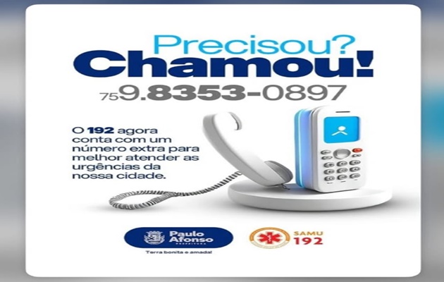  Além do 192 o SAMU também disponibiliza um número extra para atendimento: (75) 9 8353-0897
